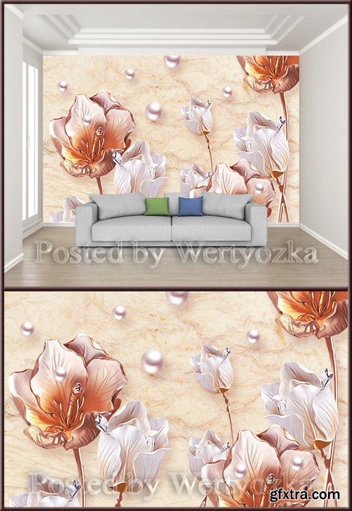 3D psd background wall embossed floral