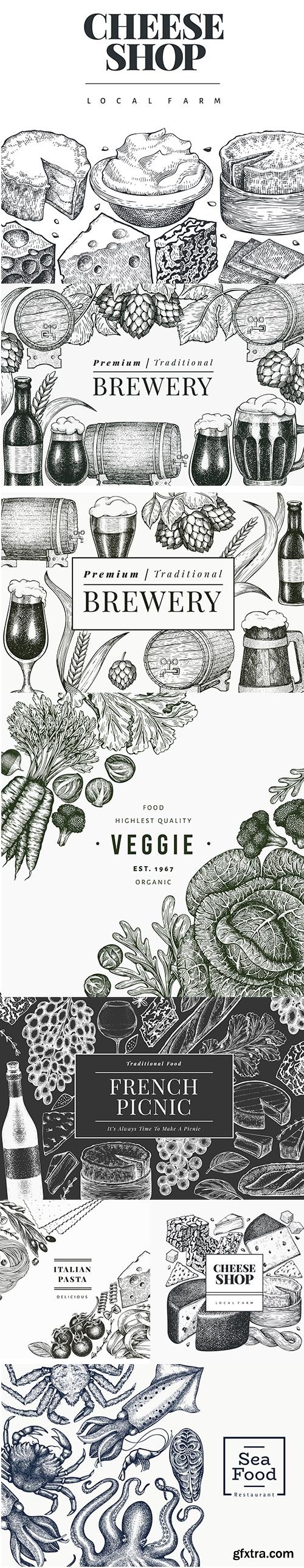 Hand-Drawn Sketch Vegetables and Food Design Template