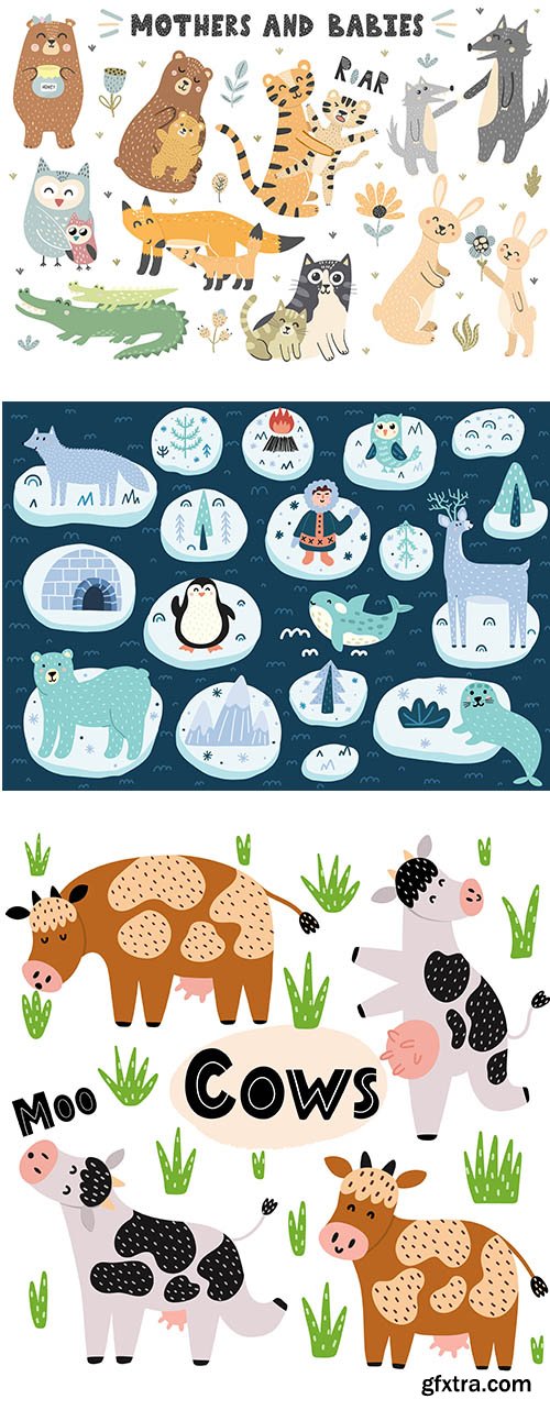 Cute Animals Vector Template Set