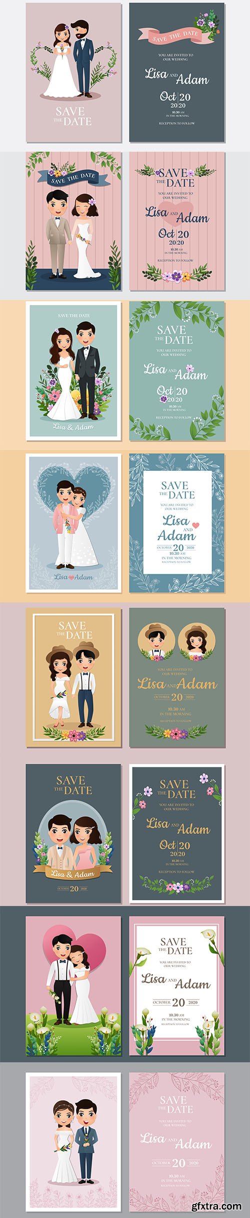 Wedding Invitation with Cute Couple Cartoon Character