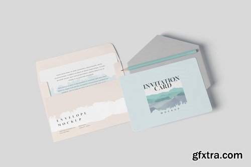 Round Corner Invitation Card & Envelope Mockups