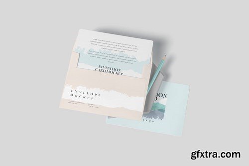 Round Corner Invitation Card & Envelope Mockups