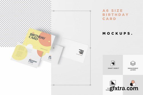 Single Page A6 Size Rectangle Birthday Card Mockup