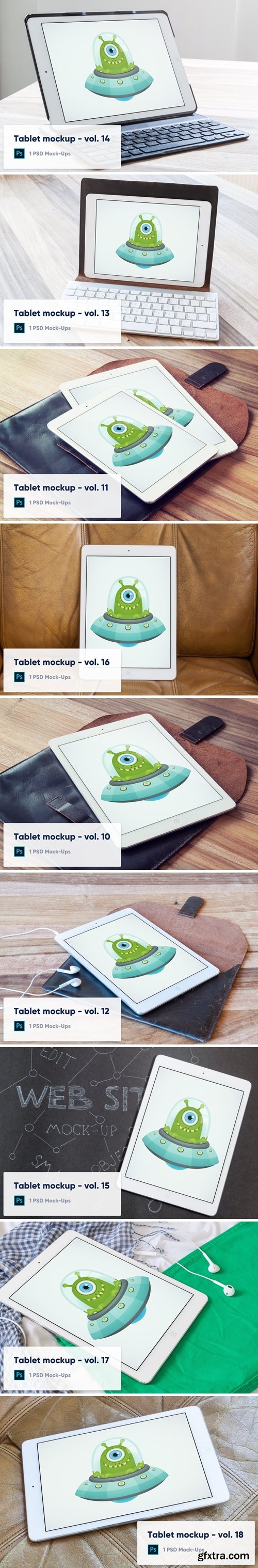 Tablet on Leather Case on Wooden Desk Mockup