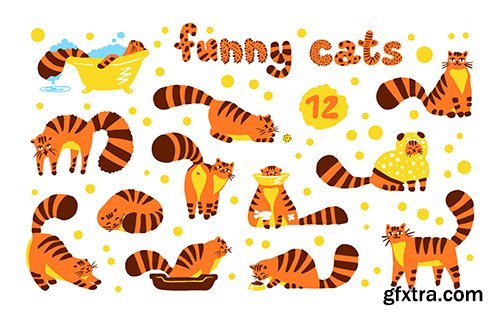 Funny Cats Vector Set Illustrations