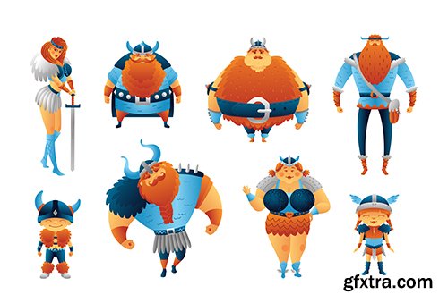 Vikings Set - Cartoon Characters Scandinavian People