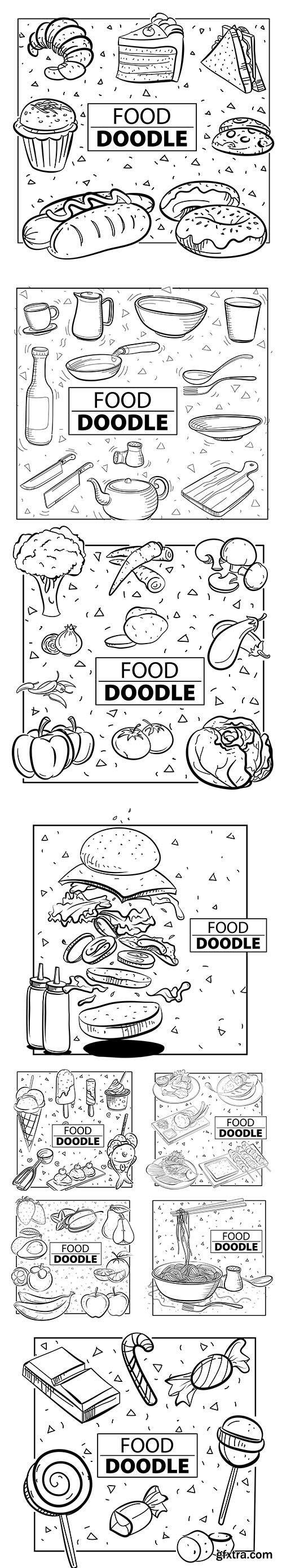 Hand-Draw Doodle Food Illustration Set