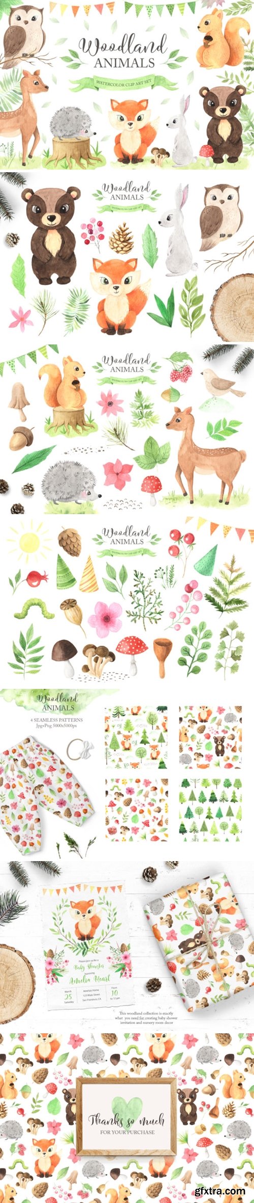 Watercolor Woodland Animals Set 3664097