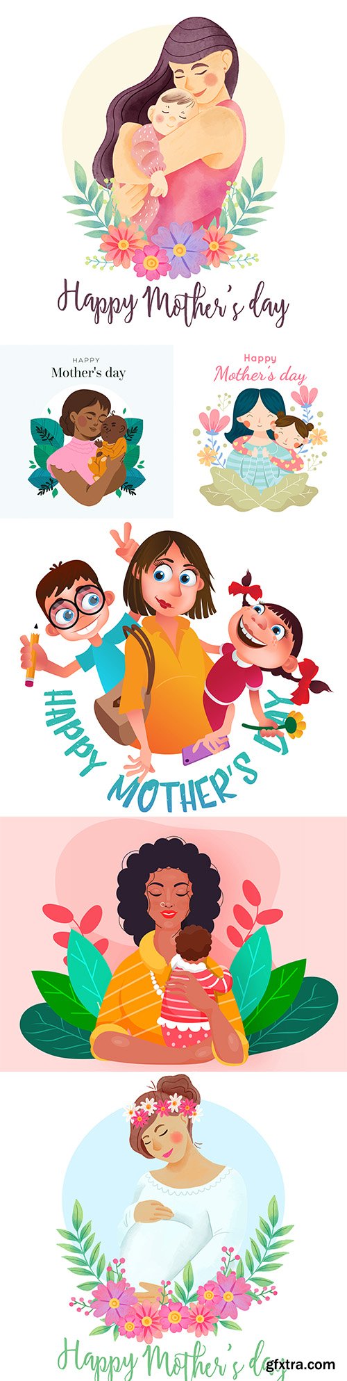 Happy Mother's day painted illustrations for design

