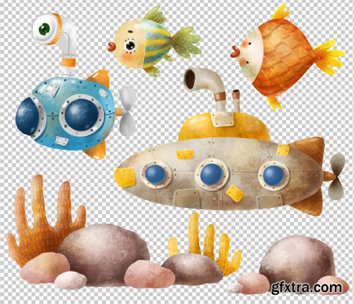 cartoon-submarine-fish-set_147671-63