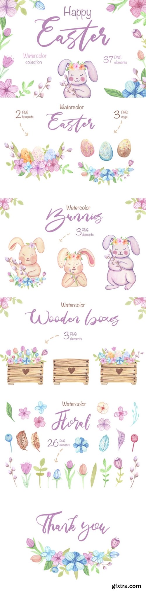 Watercolor Happy Easter Clipart 3662486