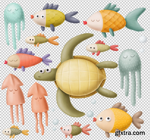 set-cartoon-sea-creatures_147671-108