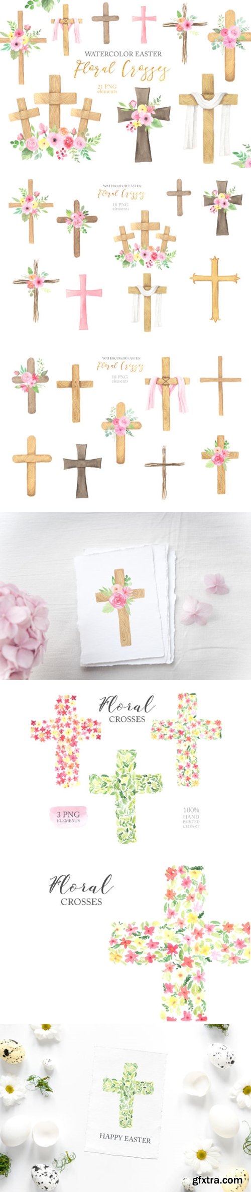 Watercolor Easter Floral Crosses 3663258