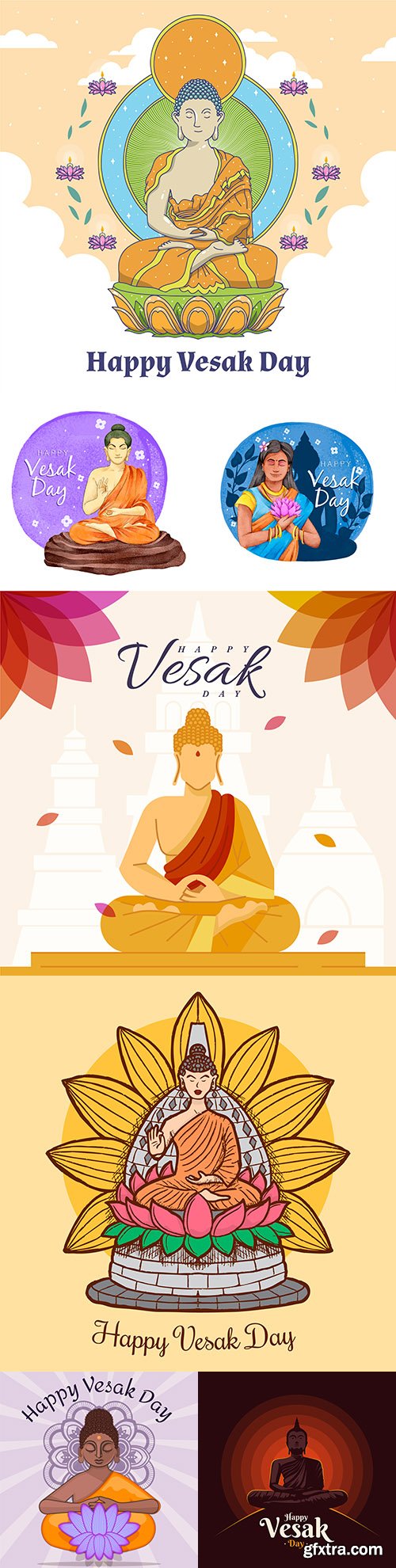 Happy Vesak day Buddhist holiday flat design illustrations
