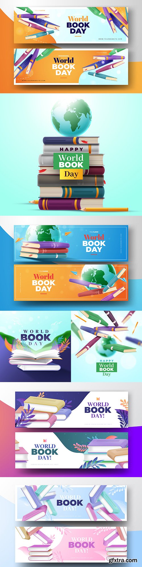 World book day design banter realistic illustrations
