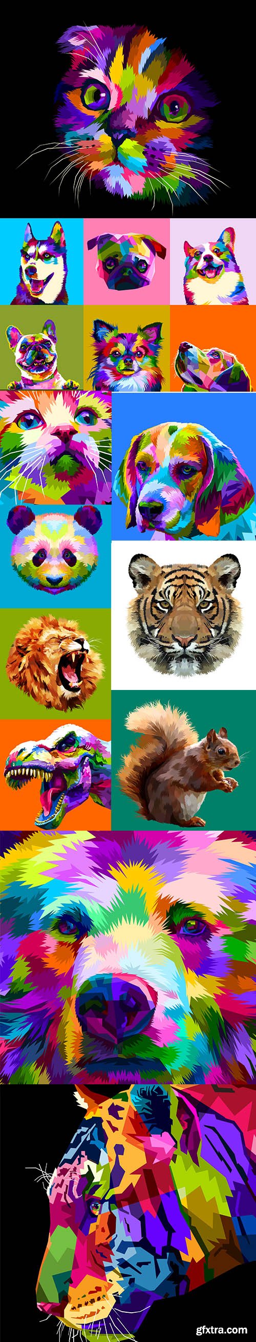 Collection of Pop Art Style Animals Illustration