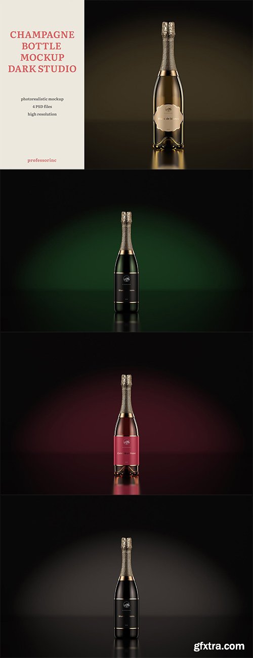 Champagne Bottle Mockup - Dark Studio