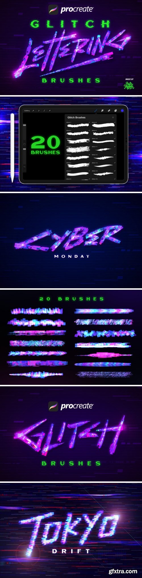 Procreate Glitch Lettering Brushes 3670731