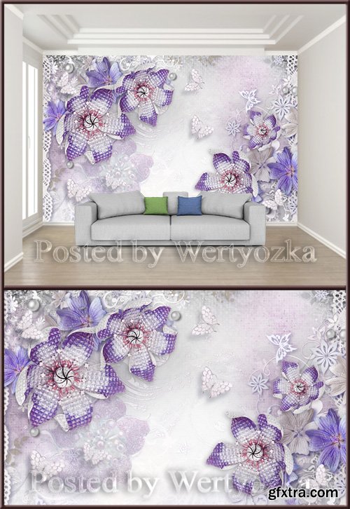 3D psd background wall beautiful jewelry diamond flower