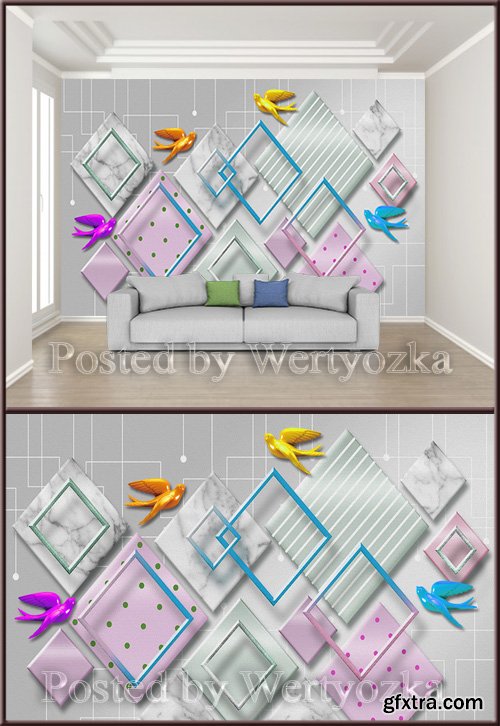 3D psd background wall geometric mosaic splicing bird