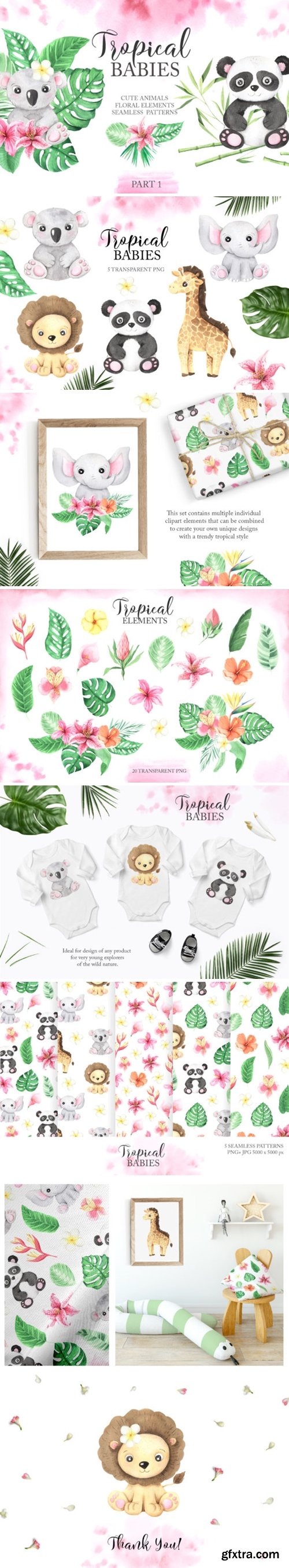 Watercolor Tropical Babies Set 1 3673167