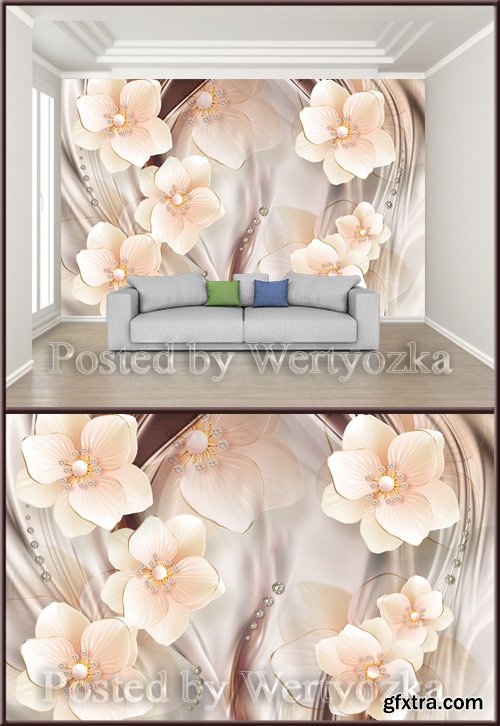 3D psd background wall romantic diamond pearl jewelry