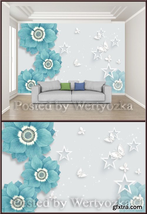 3D psd background wall butterfly star flower