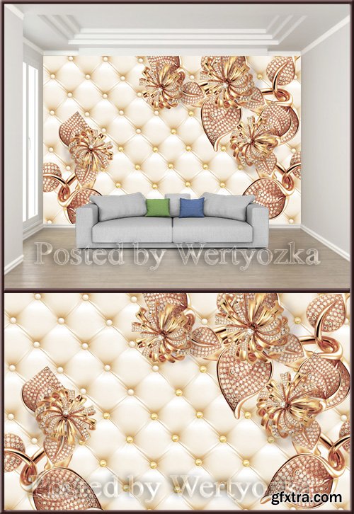 3D psd background wall jewels soft leaf