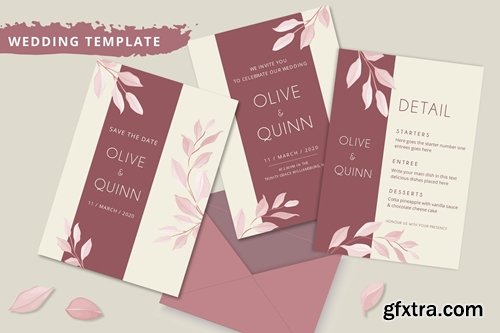 Elegant minimalist floral wedding invitation