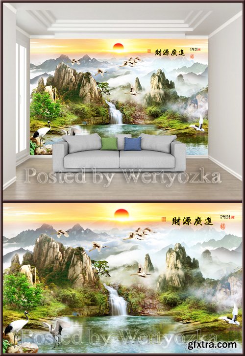 3D psd background wall chinese landscape