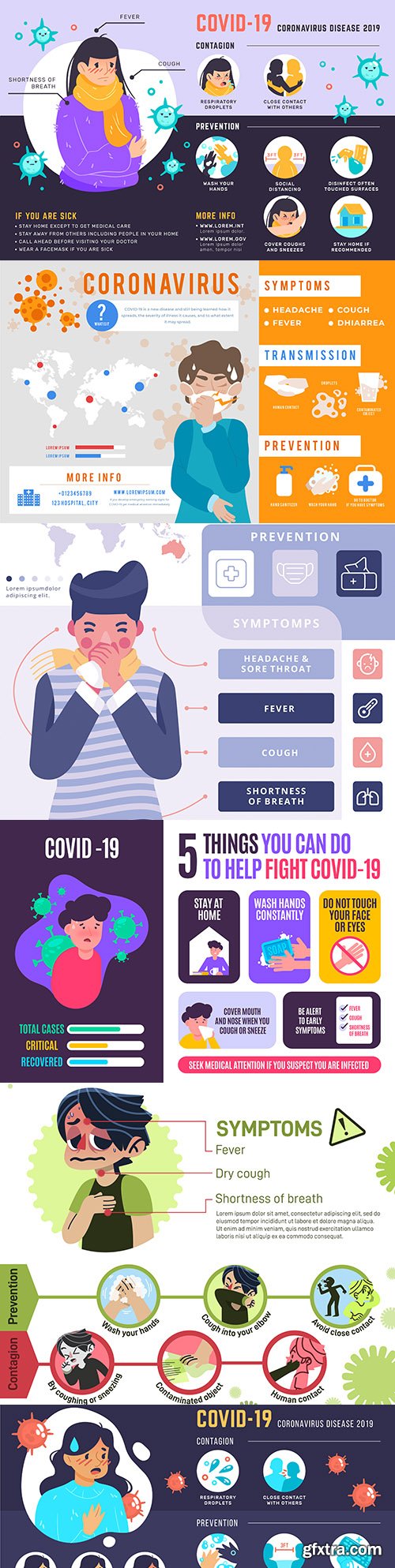 Coronavirus 2019 symptoms and prevention design infographics
