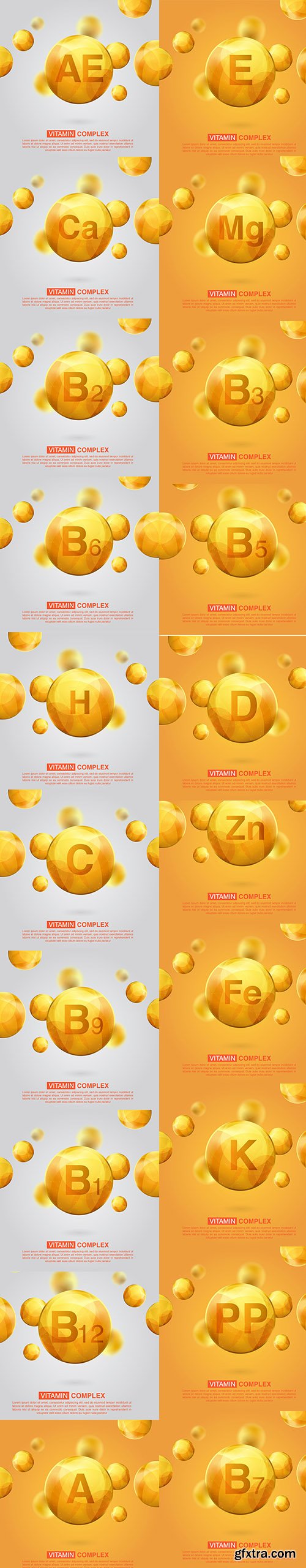 Collection of Gold Vitamin Pill Capsule Illustration 