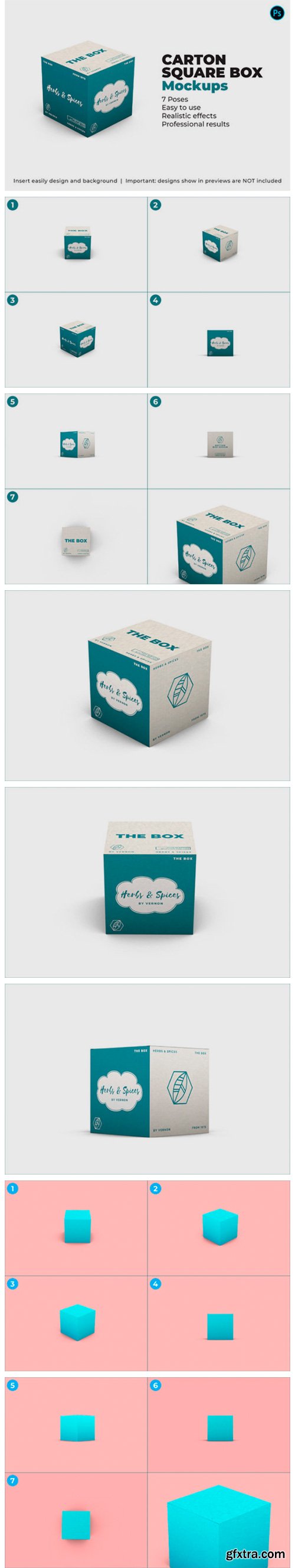 Carton Square Box Mockup - 100x100x100 3692949