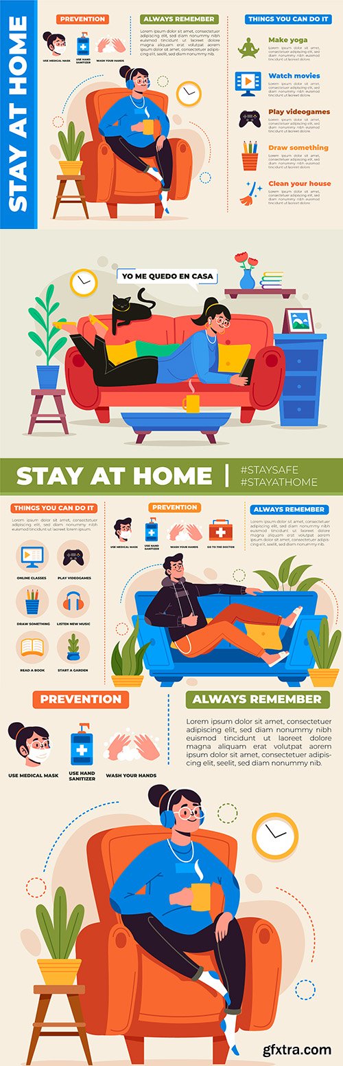 Stay at home warning infographics design
