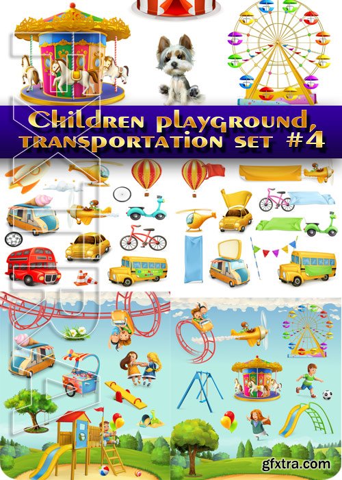 Children playground transportation set of vector icons - Stock Vector