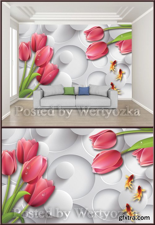 3D psd background wall fashion tulip living room