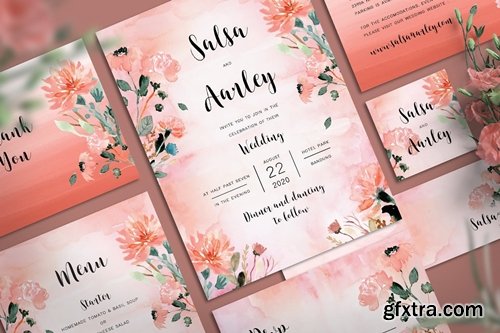 Peach Flower Wedding Invitation Set