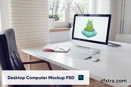 Desktop Computer on Table in Home Office - Mockup 3