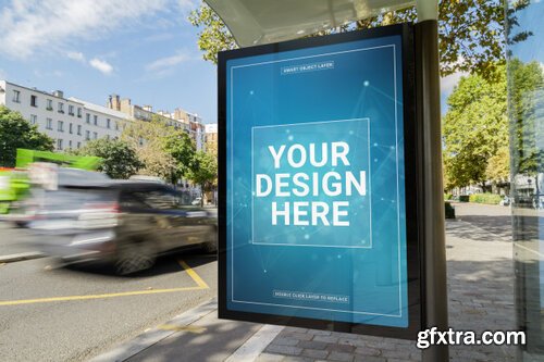 Billboard in a bus stop mockup Premium Psd