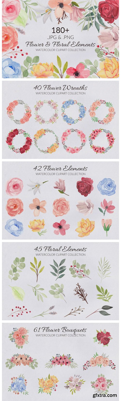 188 Flower and Floral Watercolor Set 3752484