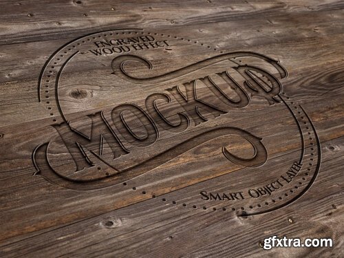 Engraved wood text effect Premium Psd