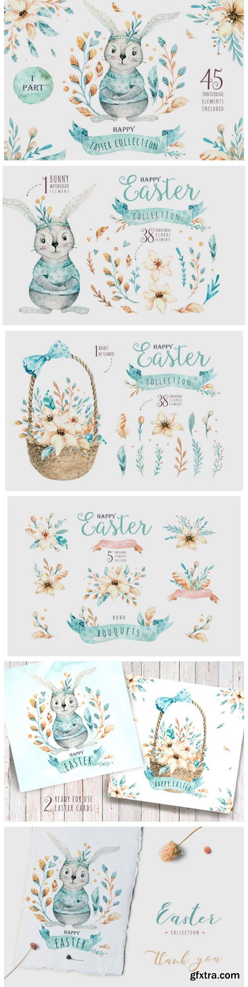 Easter Cute Bunny I. Watercolor Set 3758786