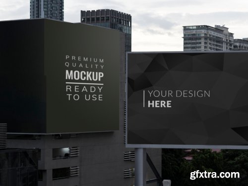 2 Billboards on City Buildings Mockup 259622613