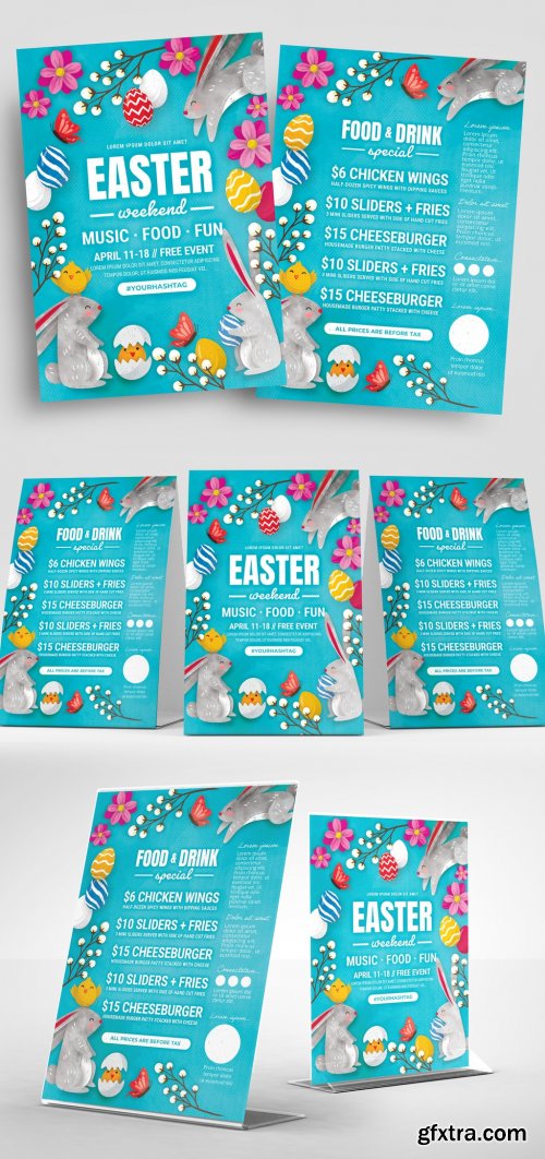 Easter Flyer Layout with Rabbit and Egg Illustrations 326497019