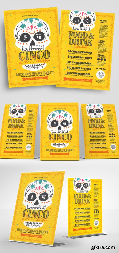 Cinco De Mayo Flyer Layout with Calacas Skull Illustrations 326496692