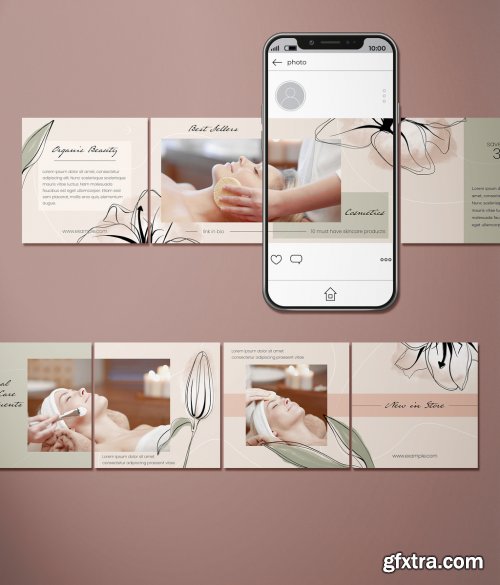 Social Media Carousel Post Layout Set with Hand Drawn Flowers 326759089