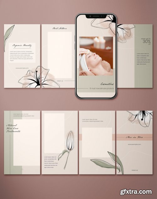 Social Media Stories Layout Set with Hand Drawn Flowers 326759129