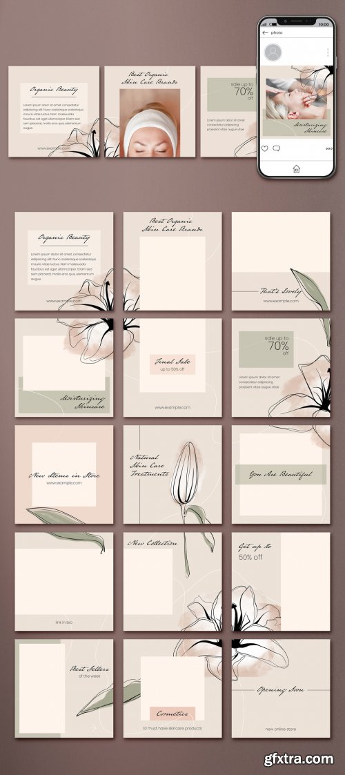 Social Media Post Layout Set with Hand Drawn Flowers 326759165