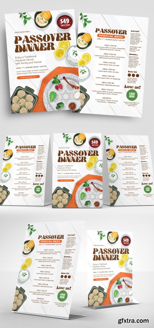 Passover Event Flyer Layout with Food Illustrations 326497120