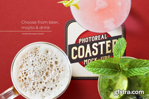 CreativeMarket - Photoreal Coaster Mockup Bundle Logo 2444640